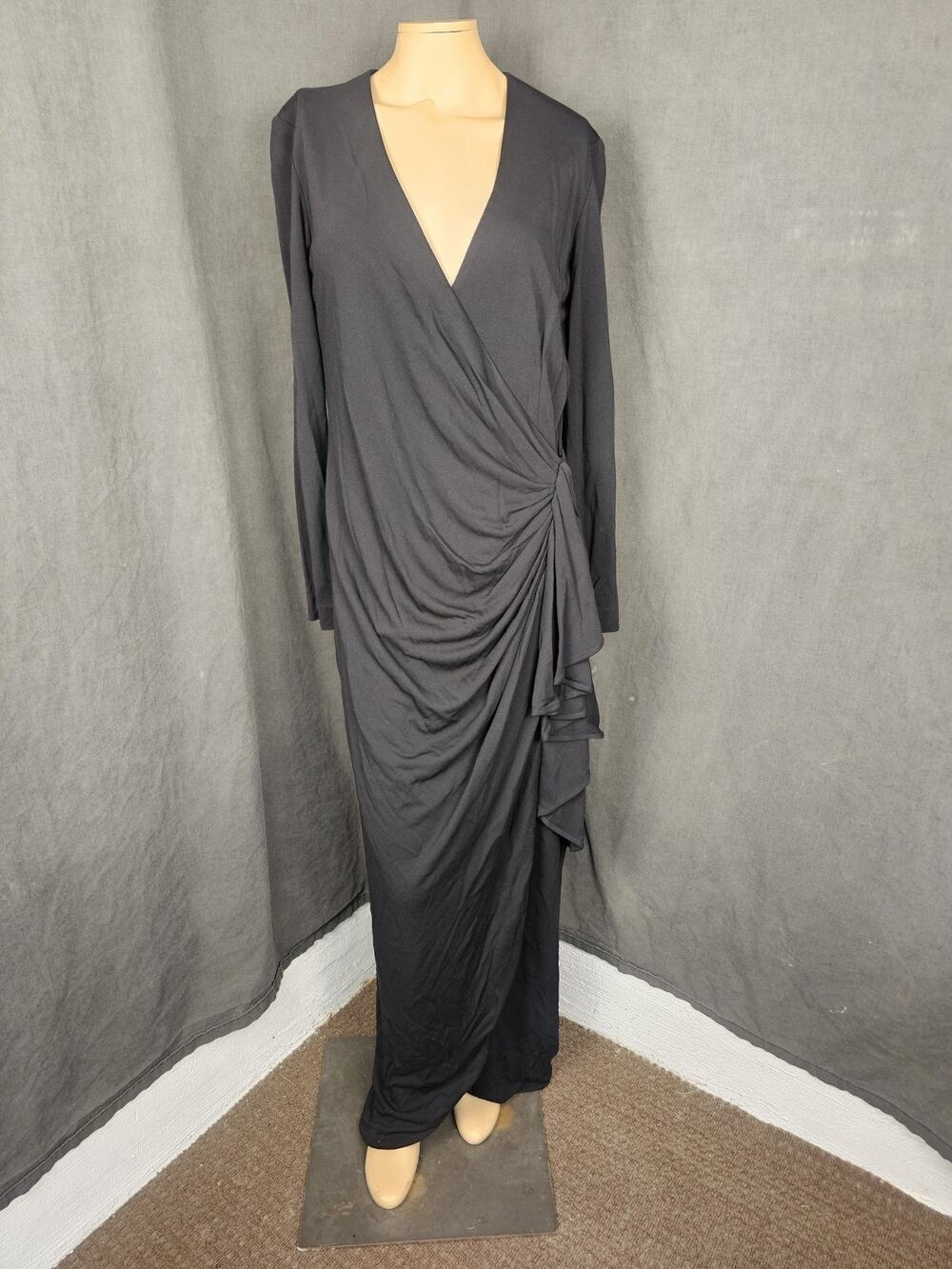 Darya New York Vintage Wrap Maxi Gown Dress NWT Size 10 Black Ruched Whimsigoth